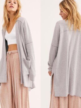 Intimately Free People Gray Oh Ribs Waffle Weave Nightie Cardigan